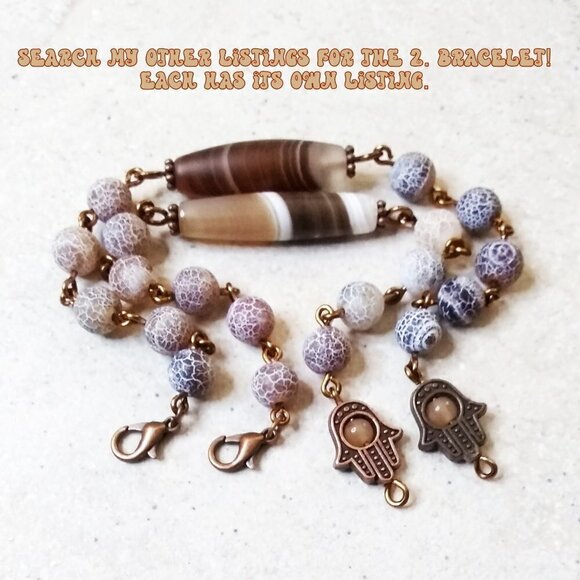 Hamsa Hand Blessing Bracelet! Lovely Shades of Brown! Mixed Agate Beads + Copper - Picture 10 of 10